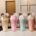 Generic Ice cream tumbler Ears with straw double layer 450ml (Pink), Regular