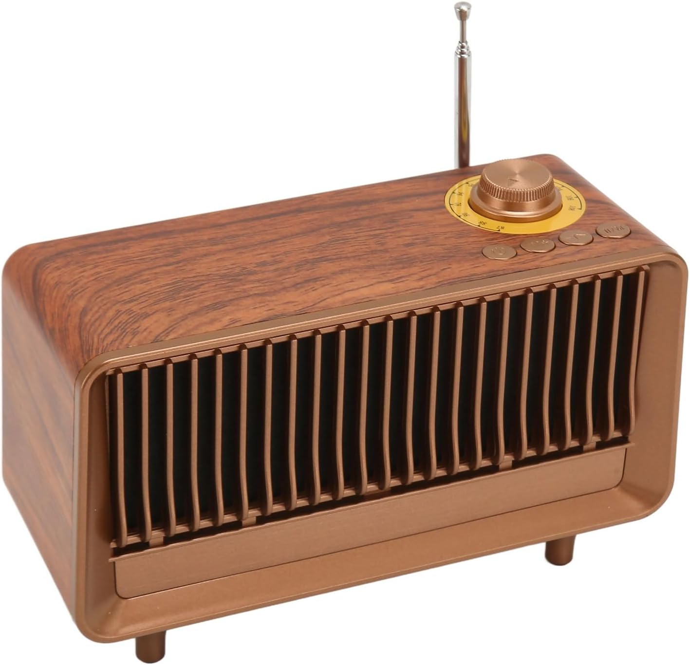 Vintage FM Radio, Retro Wood Table Speaker Portable Bluetooth Speaker with Built in Antenna Supports Bluetooth/U Disk/Memory Card/AUX Connection Playing 1800mAh Rechargeable Battery