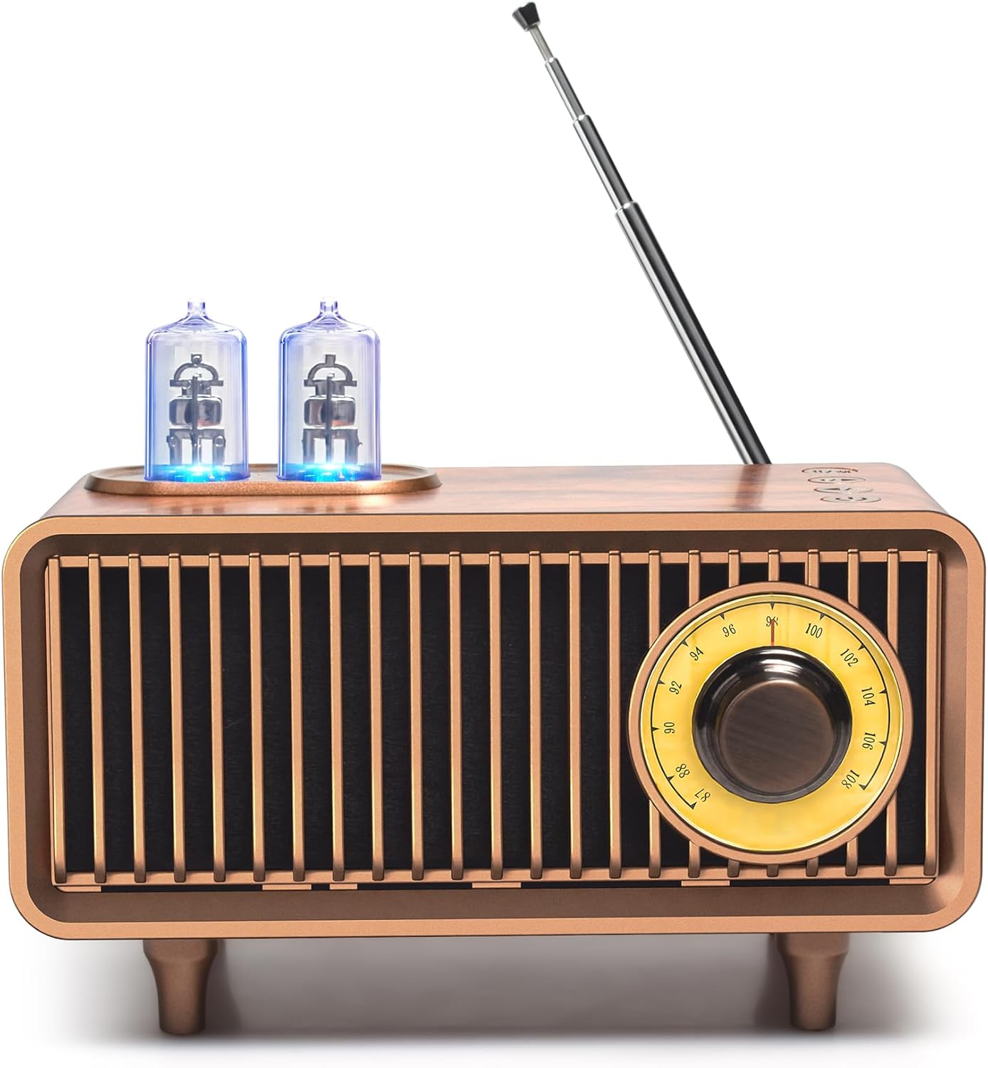 Vintage FM Radio, Retro Wood Table Speaker Portable Bluetooth Speaker with Built in Antenna Supports Bluetooth/U Disk/Memory Card/AUX Connection Playing 1800mAh Rechargeable Battery