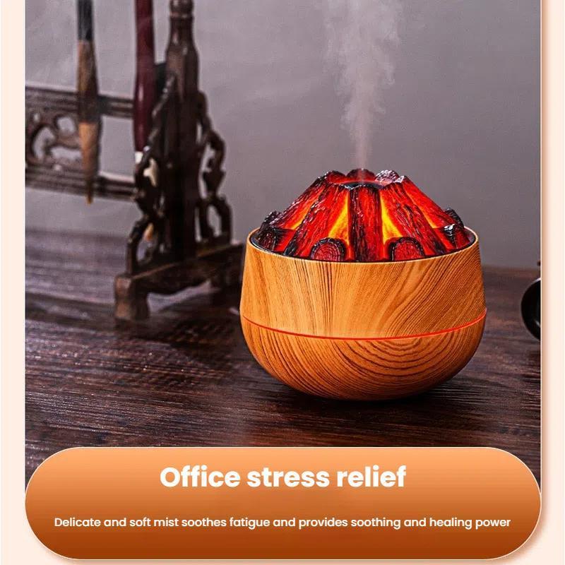 Charcoal Flame Humidifier Night Light USB Wood Grain Diffuser