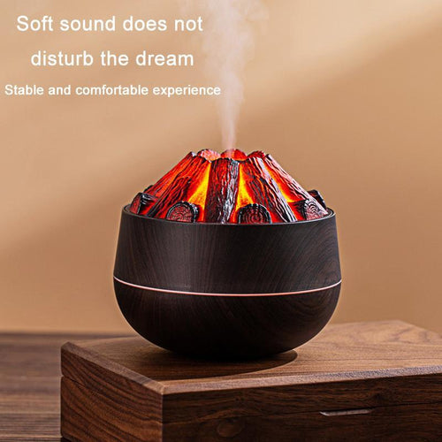 Charcoal Flame Humidifier Night Light USB Wood Grain Diffuser